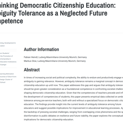 Markus Gloe & Fabian Heindl (LMU Munich) – Rethinking Democratic Citizenship Education: Ambiguity Tolerance as a Neglected Future Competence